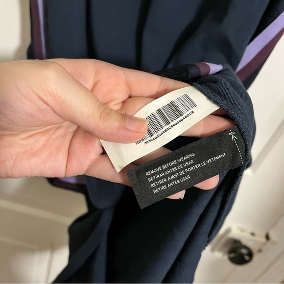 Coach Logo T-Shirt Midi Dress Blue Purple Stripe Self Tie Small M2 - Picture 8 of 10